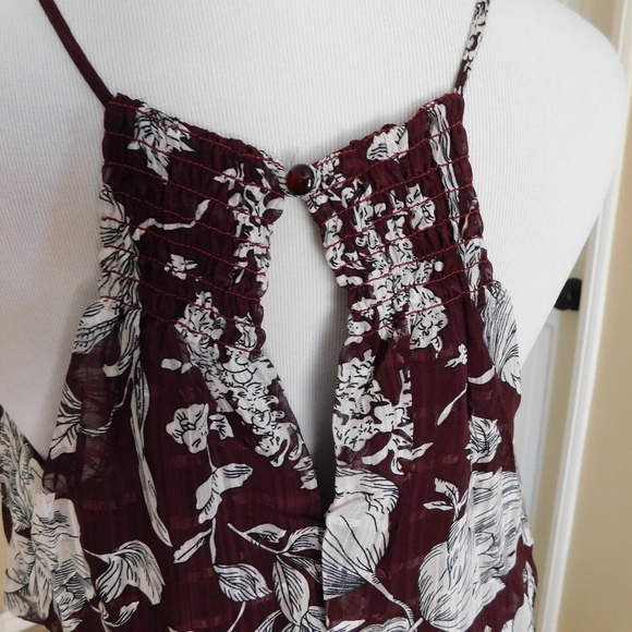 Maroon, Red, White Floral Halter Mini Sun Dress - Picture 5 of 6